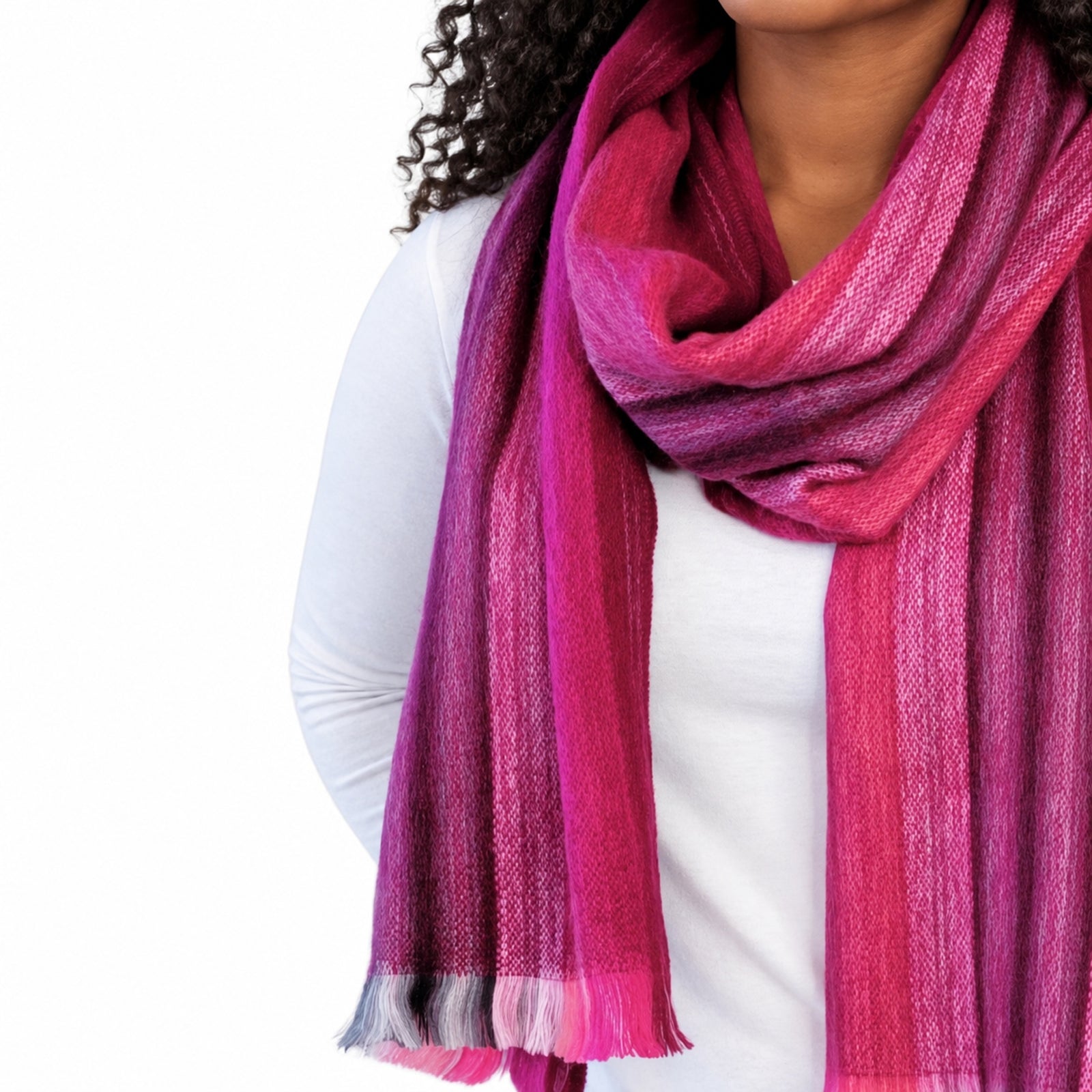Pink Alpaca Wool Striped Scarf - Anita