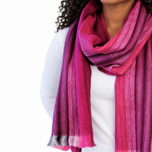 Pink Alpaca Wool Striped Scarf - Anita