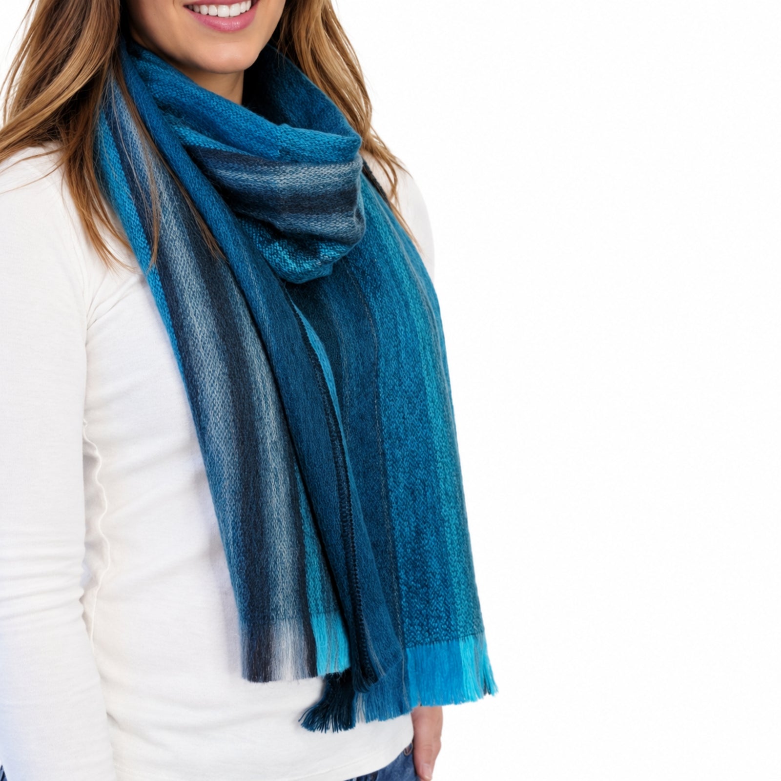 Turquoise Blue Alpaca Wool Scarf - Lorena
