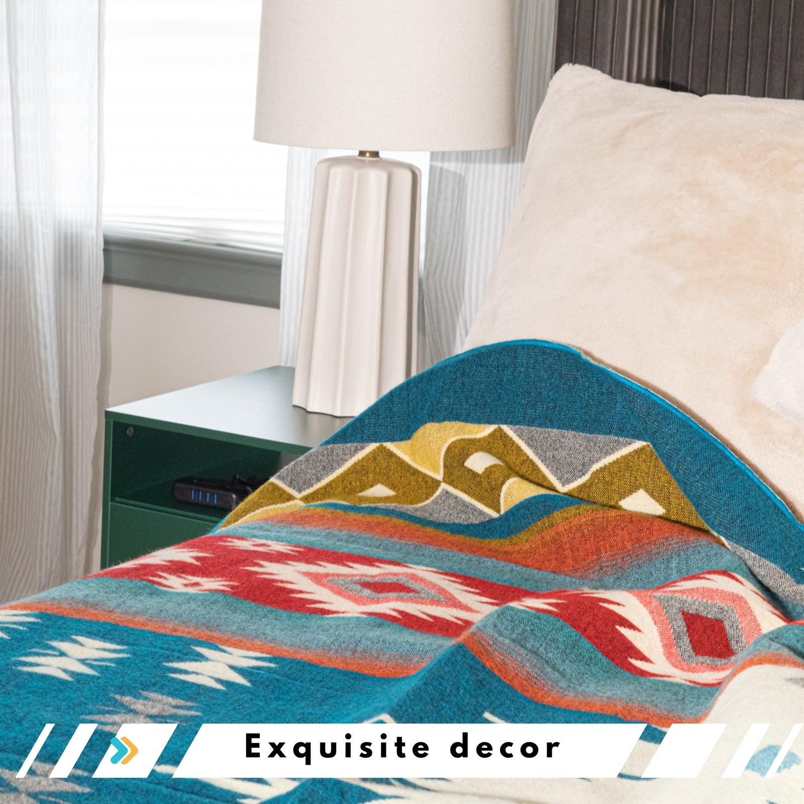 Turquoise Alpaca Wool Throw Blanket Native Design - Cotacachi