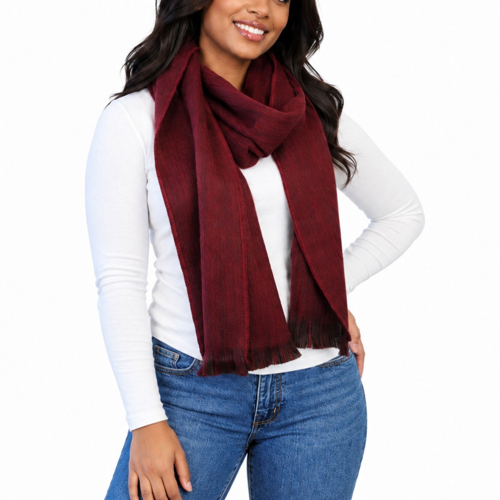 Red Wine Alpaca Wool Scarf - Angela