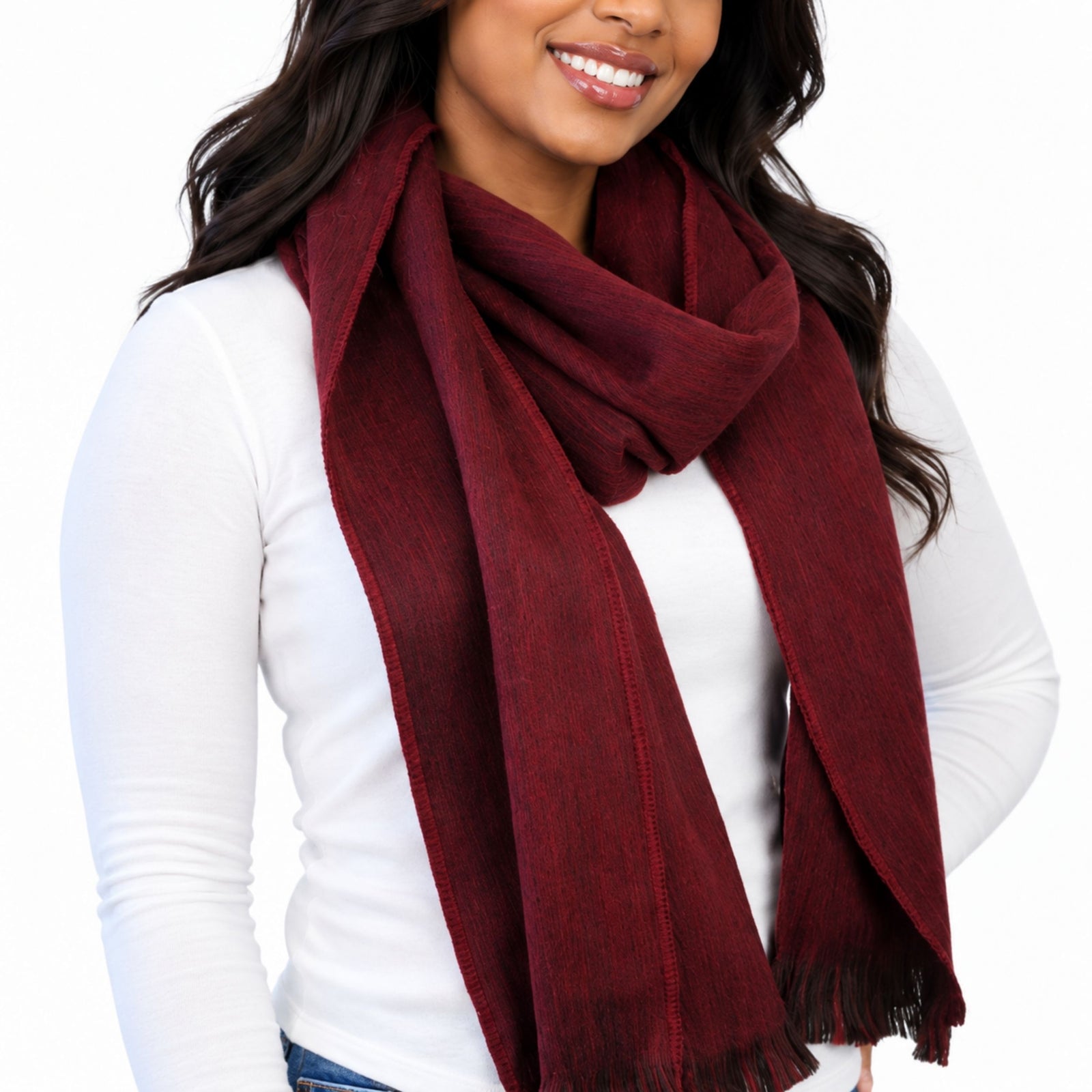 Red Wine Alpaca Wool Scarf - Angela