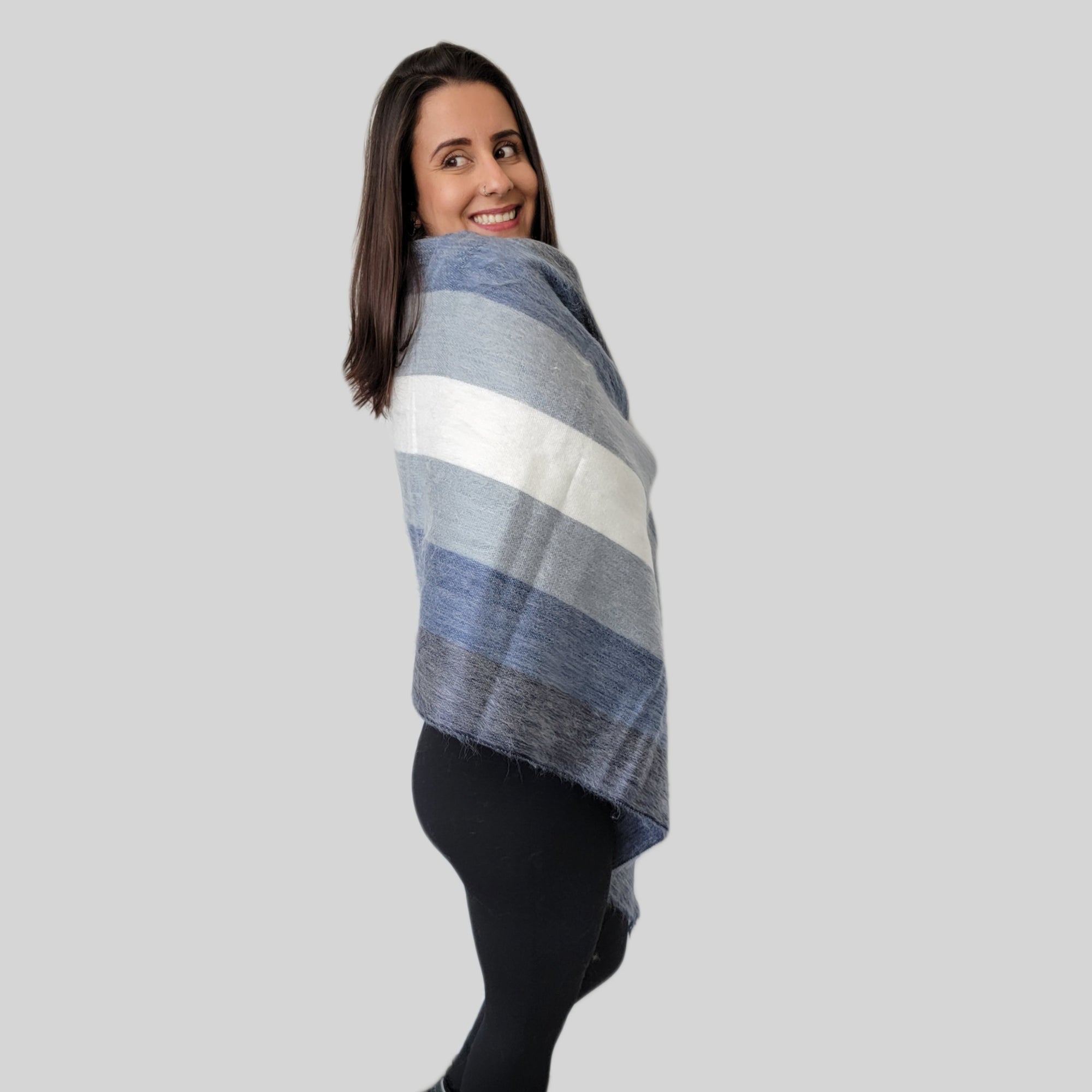 Pelicano - Blue Striped Wool Shawl